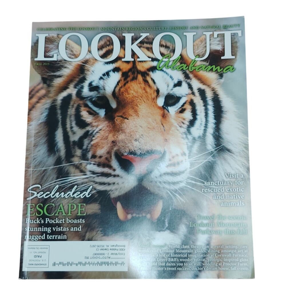 Lookout Alabama Magazine Fall 2015 "Secuded Escape" - Striking Tiger Cover